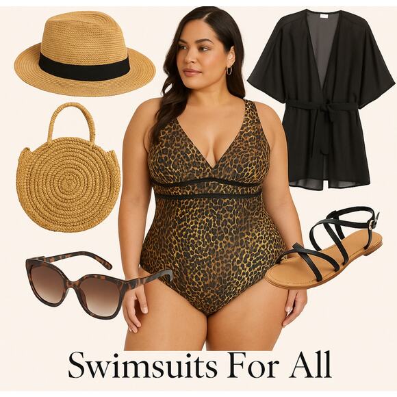 Swimsuits For All Leopard Print One-Piece Swimsuit – Size 18 – Mesh Trim - Picture 8 of 8